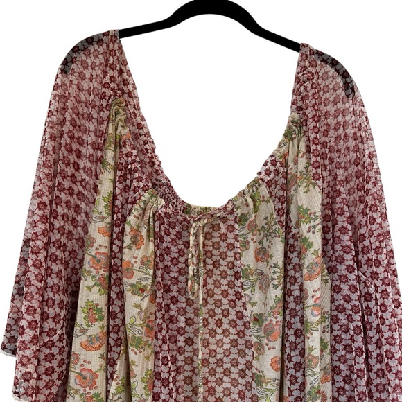 Free People Because I love You Tunic Sheer Floral Boho Oversize Size Large - Picture 4 of 10